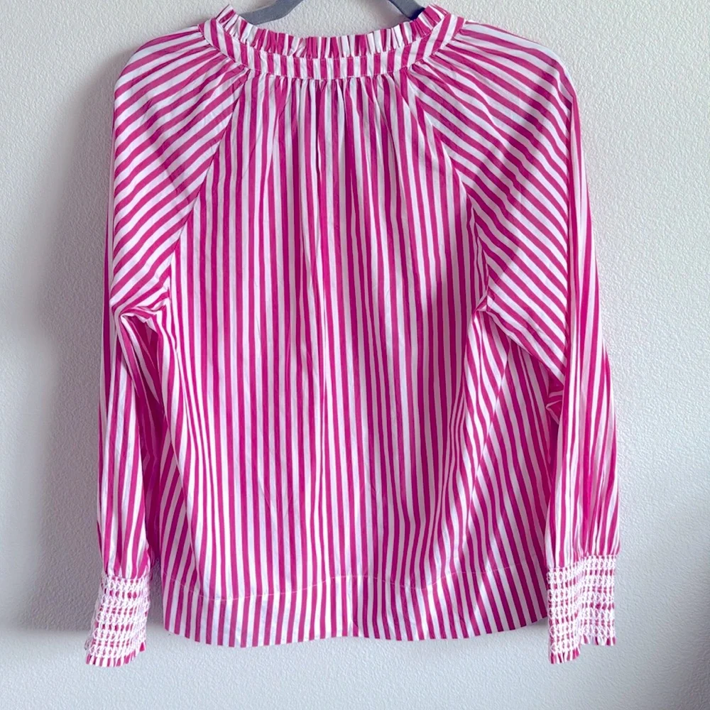 EUC J. Crew Smocked-Cuff Stripe Popover Top - Picture 7 of 8